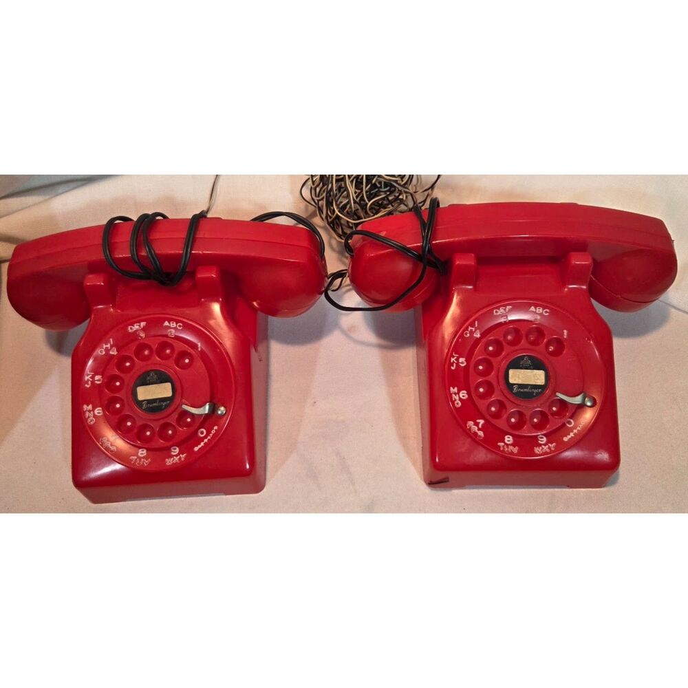 Vintage 1950s Brumberger Red Dial Phone Intercom Set 2 Toy Phones Original Box
